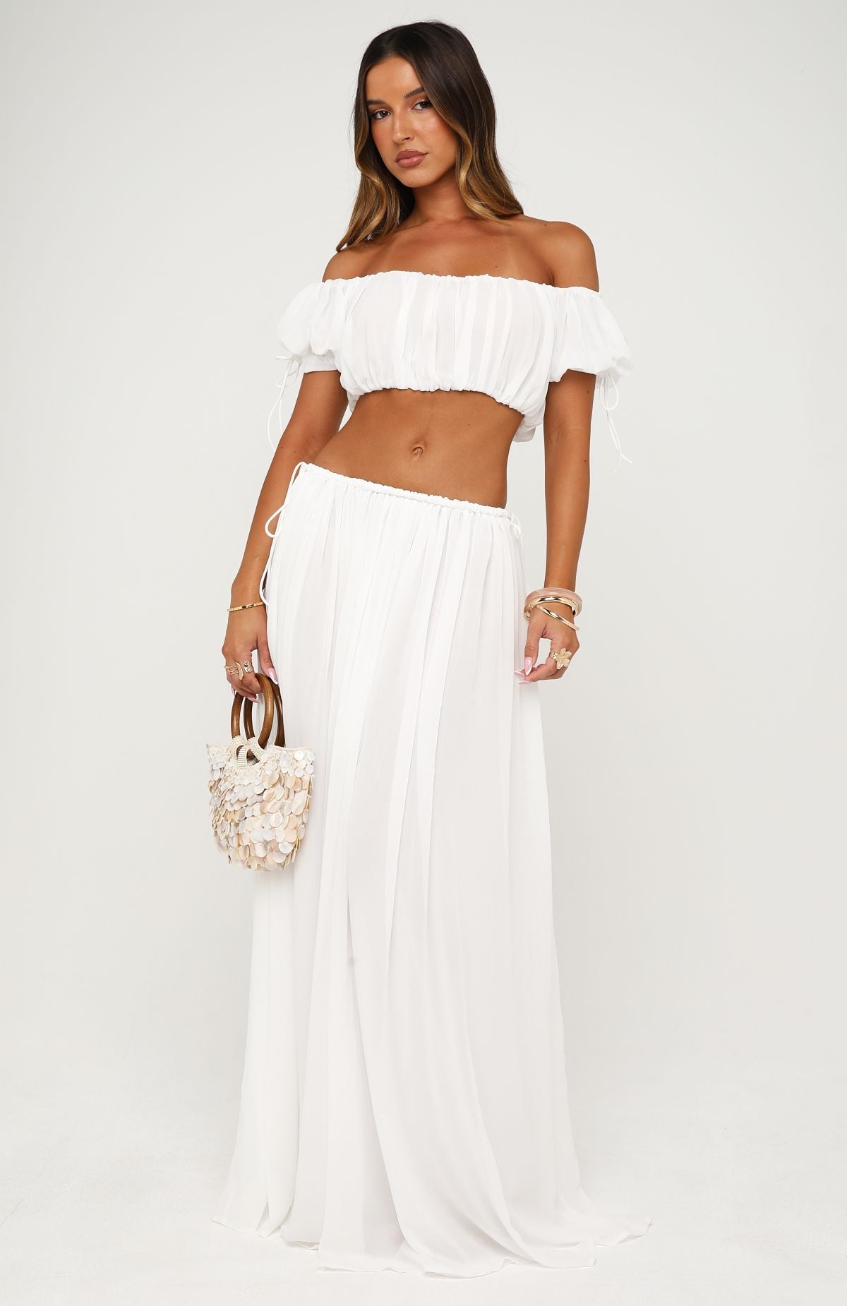 Trending Flounce Flirt Maxi Skirt White