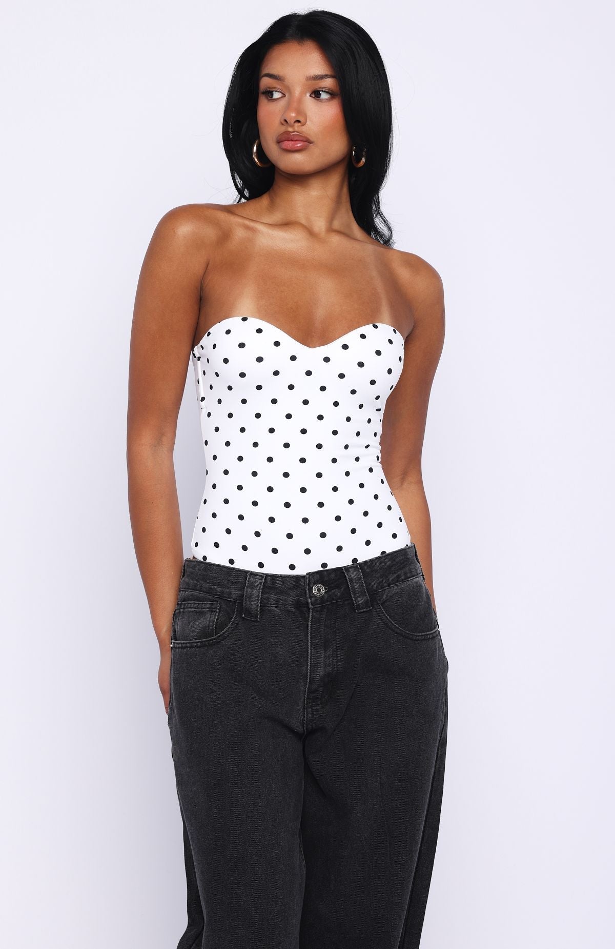 Trending Stuck To You Bodysuit WhiteBlack Polka Dot