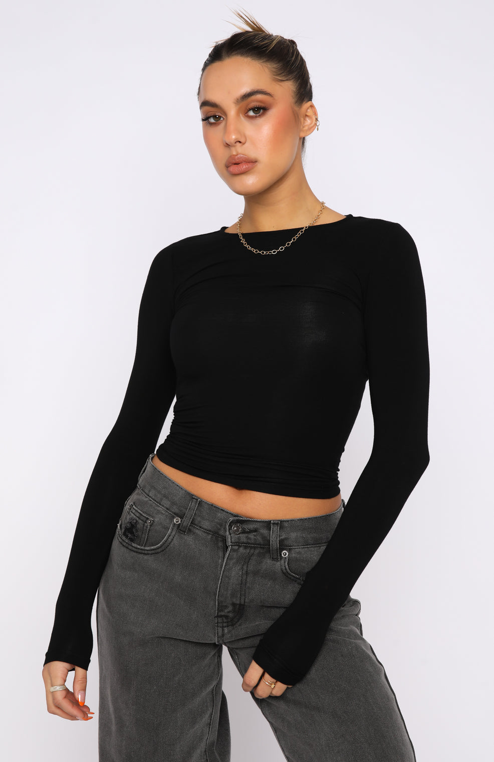 Trending Only For Tonight Long Sleeve Top Black