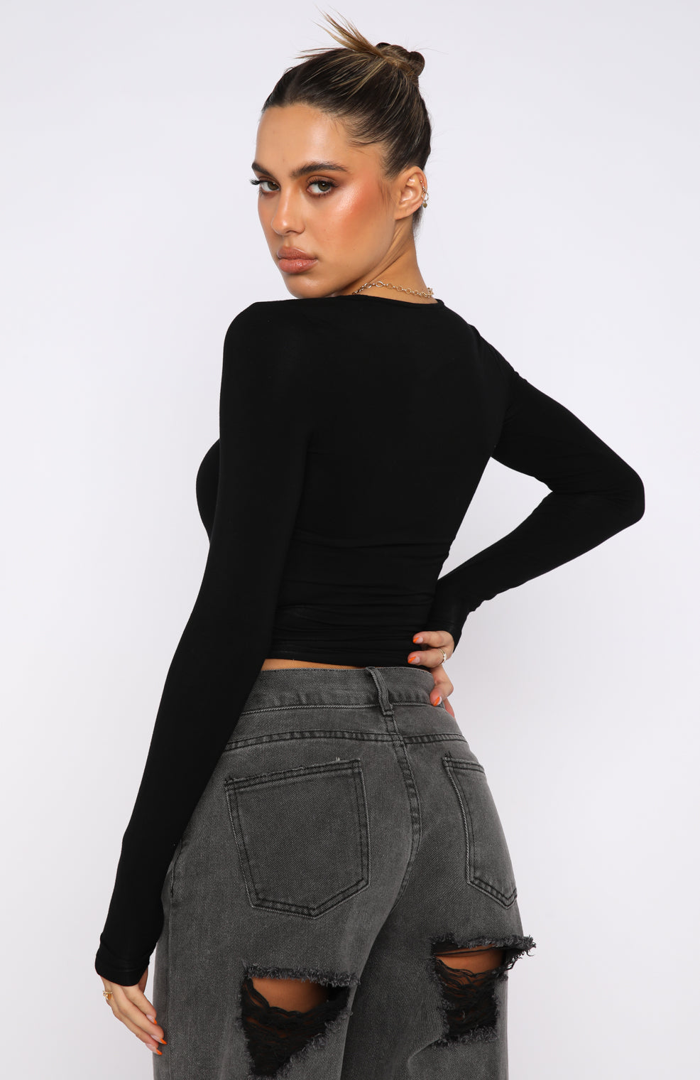 Trending Only For Tonight Long Sleeve Top Black