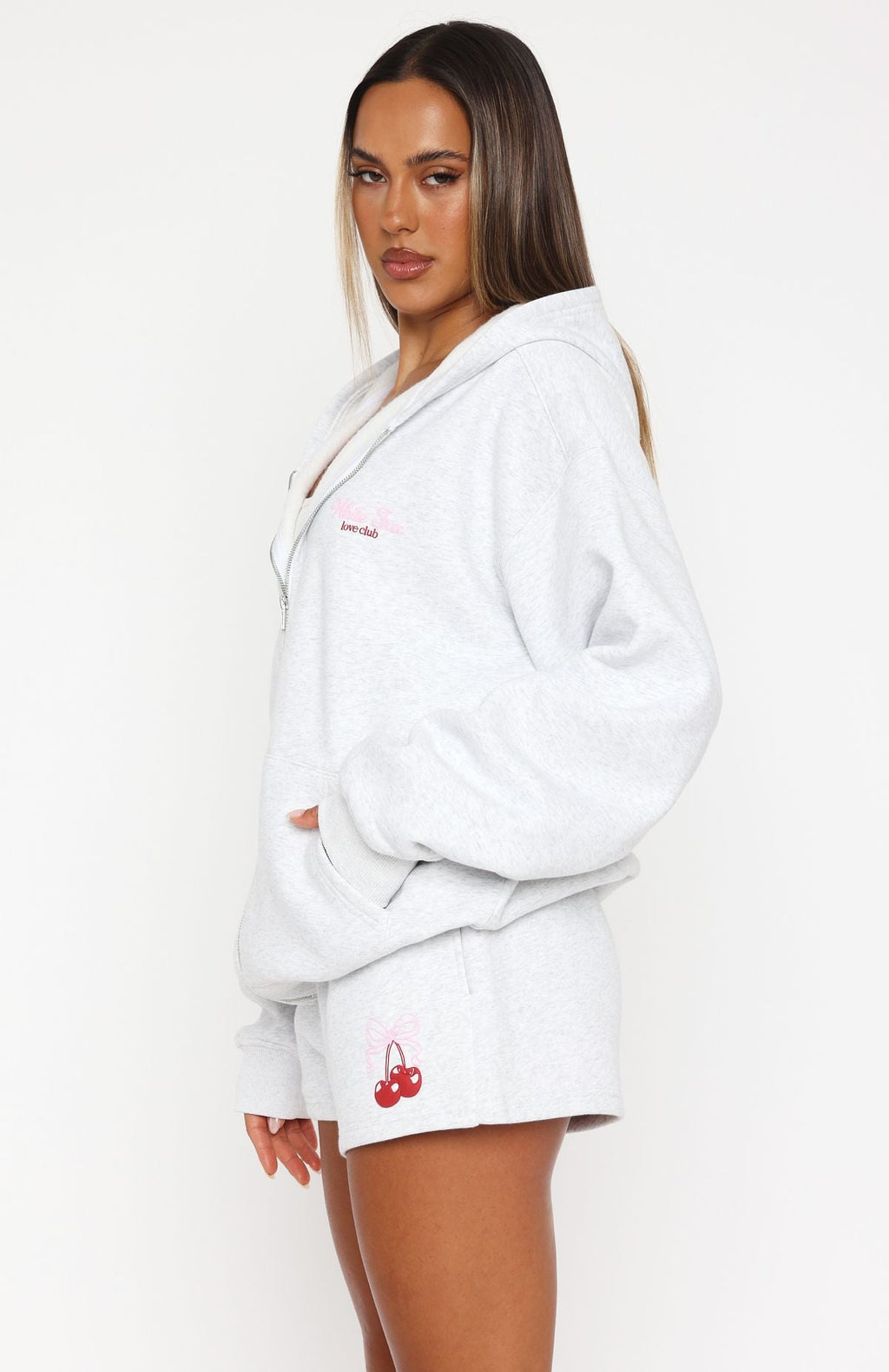Trending Fell So Hard Zip Front Hoodie Grey Marle