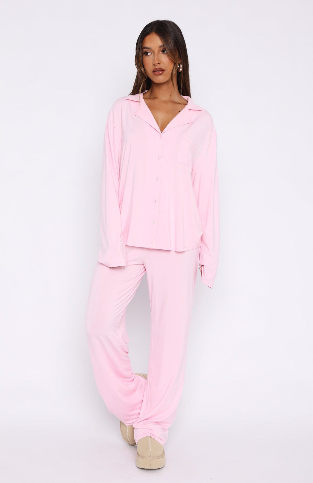 Trending Pillow Talk Long Sleeve Pyjama Set Baby Pink
