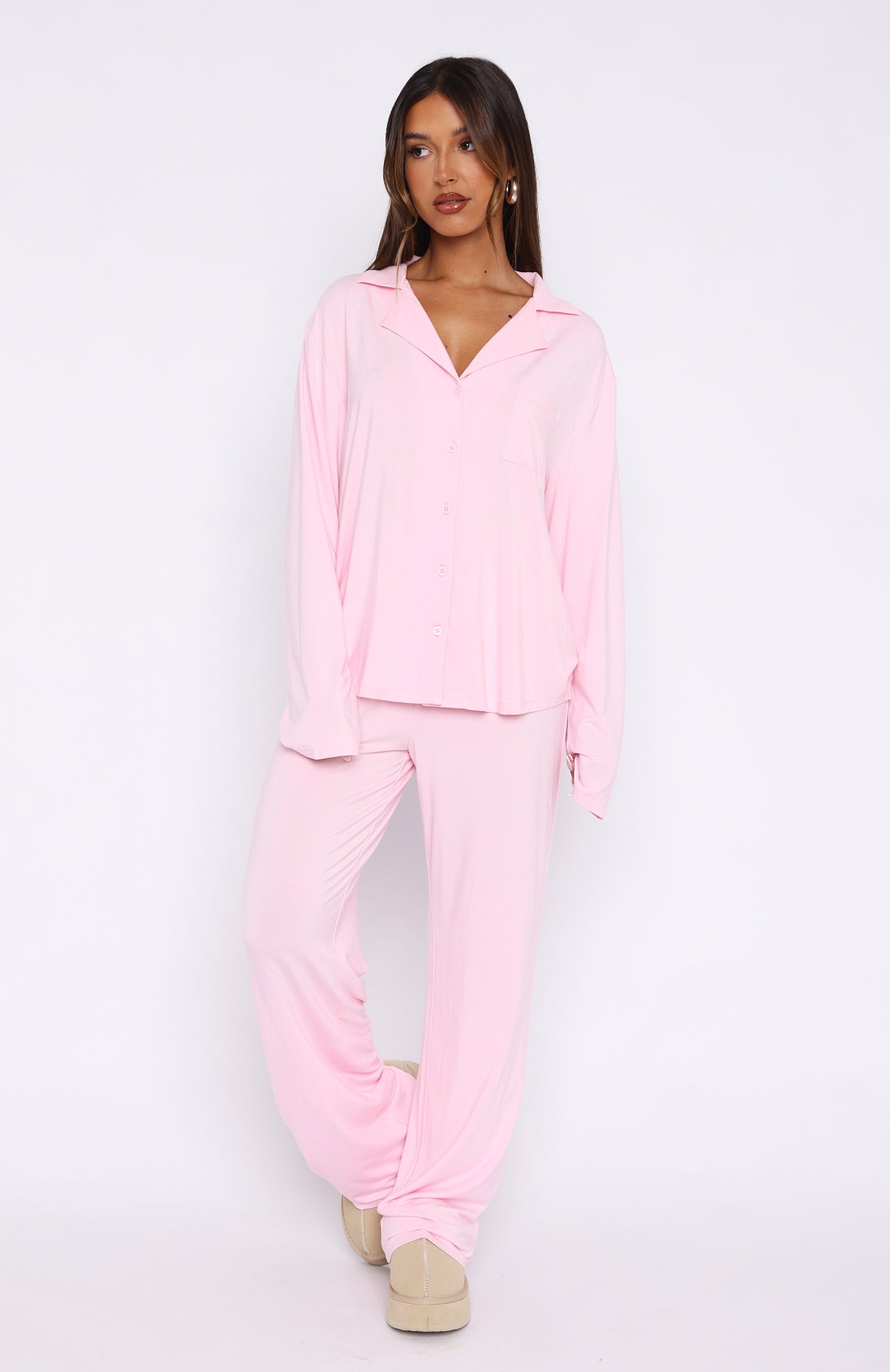 Trending Pillow Talk Long Sleeve Pyjama Set Baby Pink