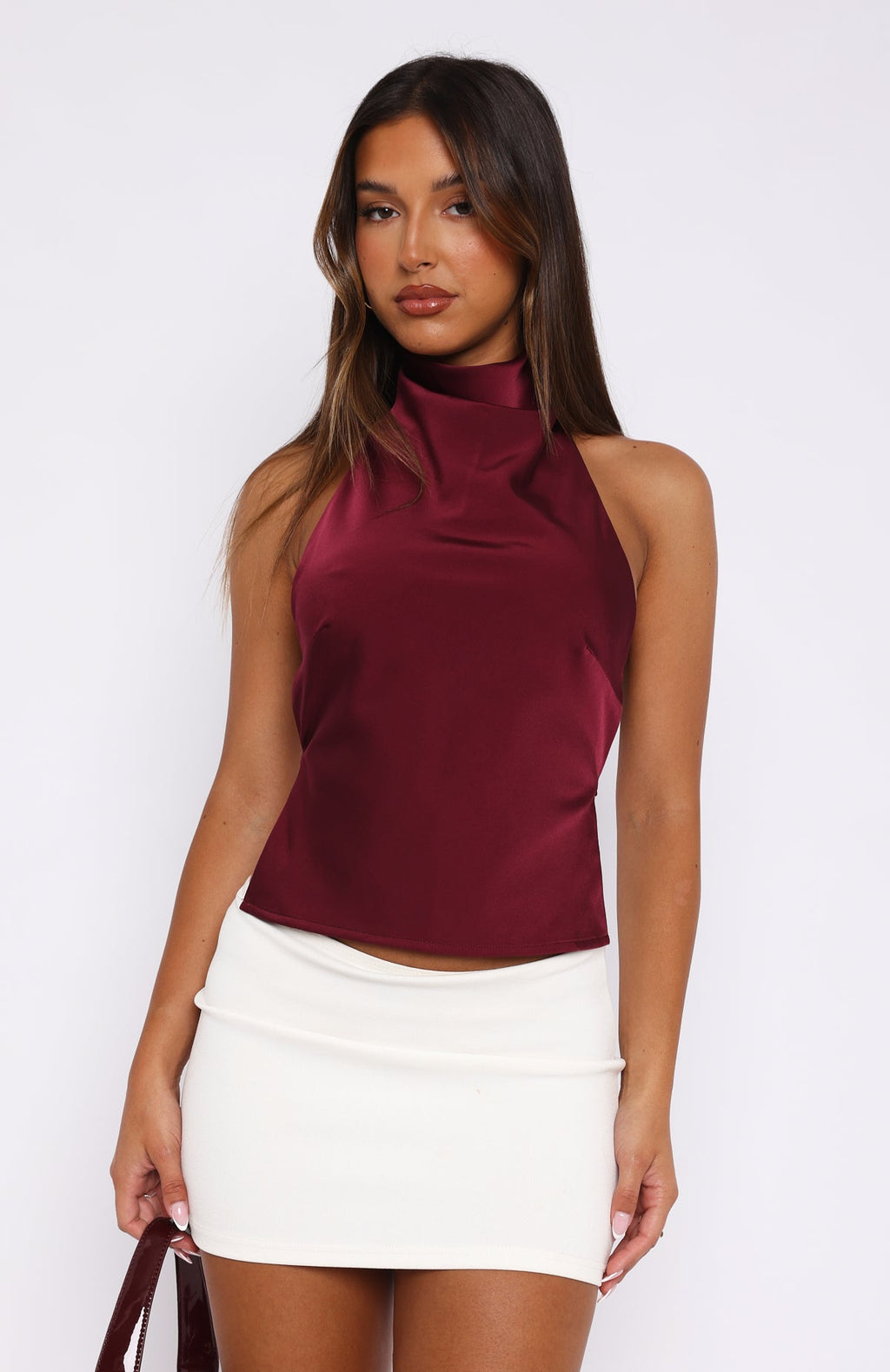 Trending Time Passes Halter Top Merlot