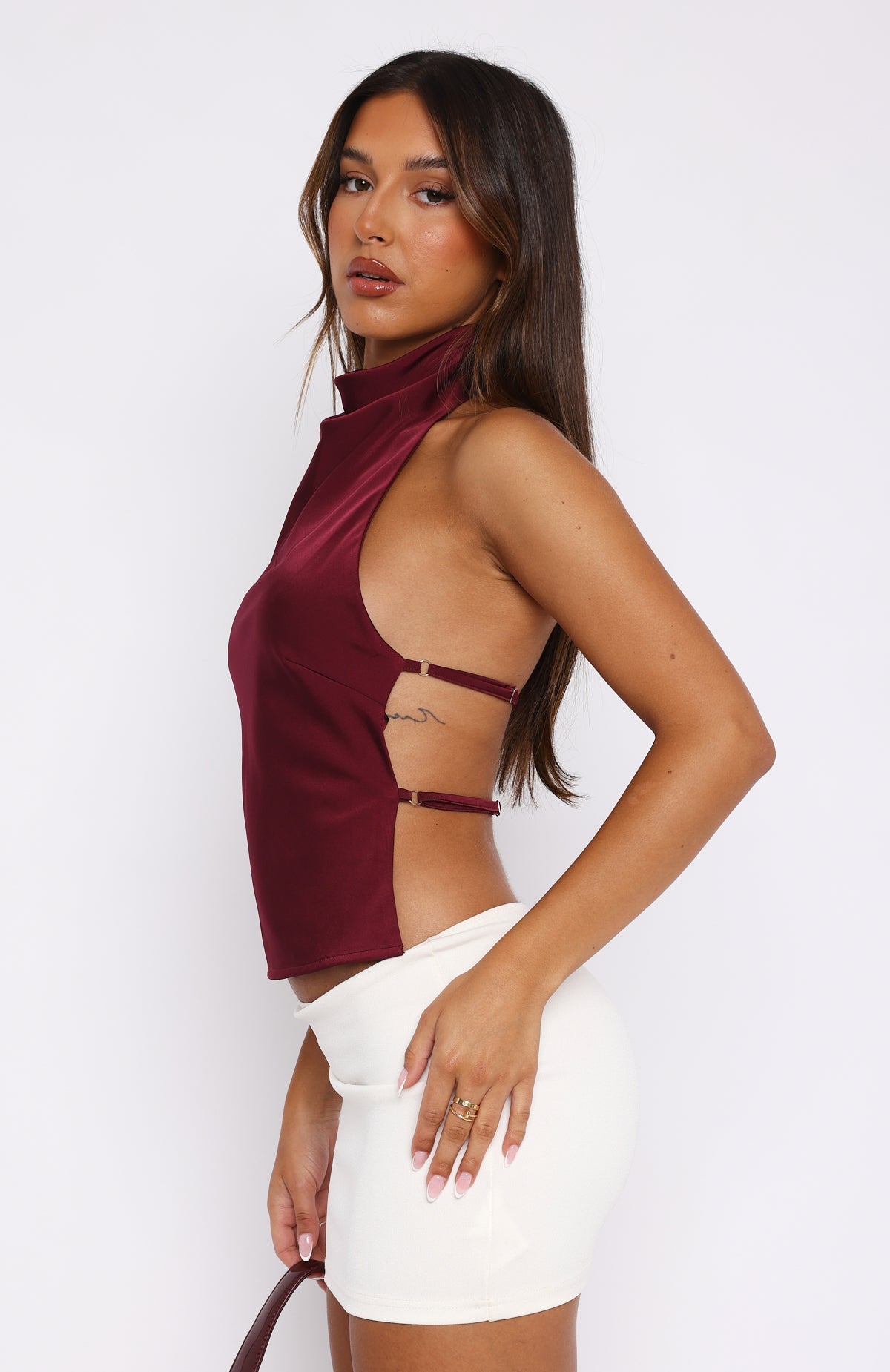 Trending Time Passes Halter Top Merlot
