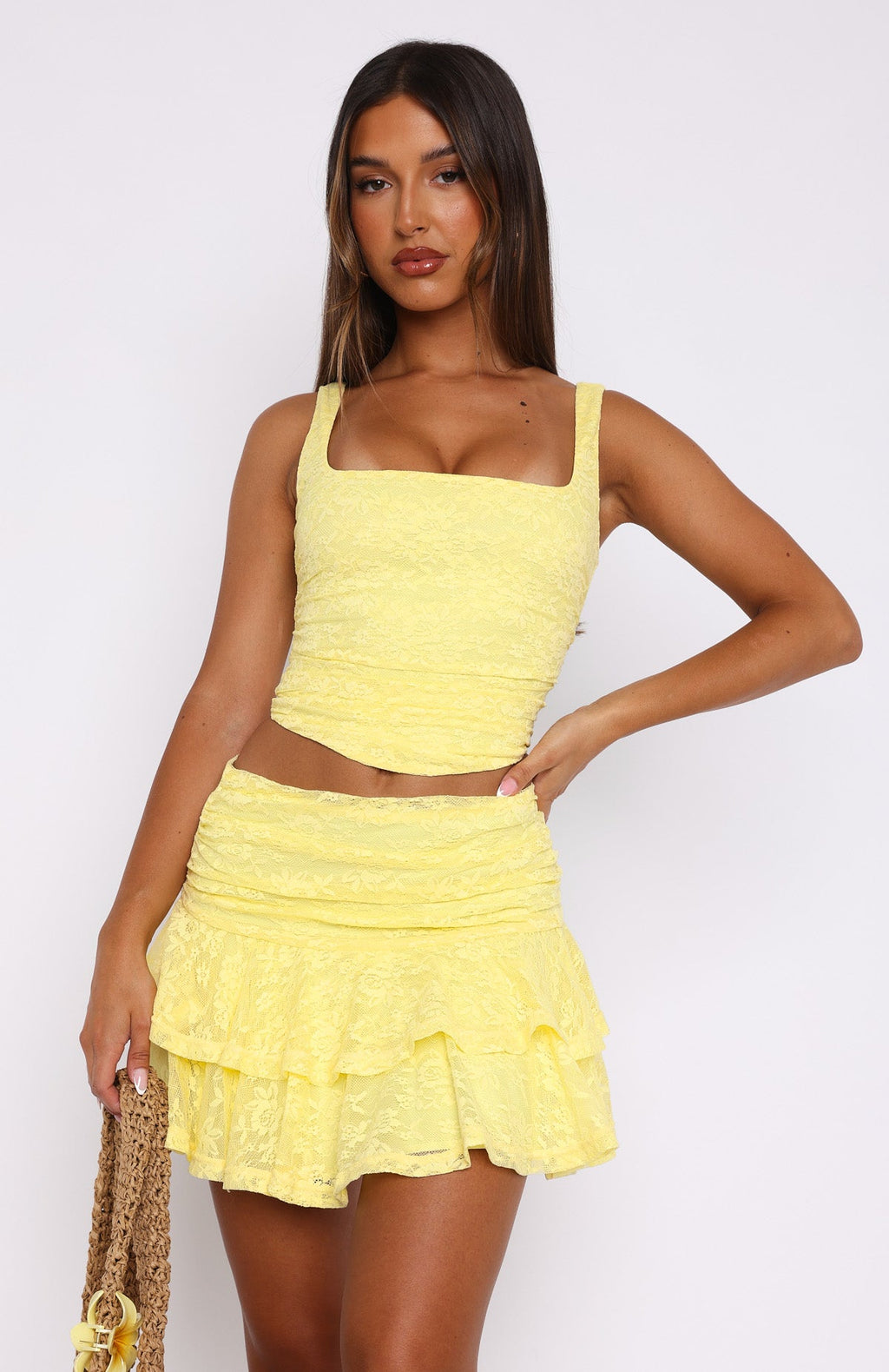 Trending Lets Have Some Fun Lace Mini Skirt Lemon