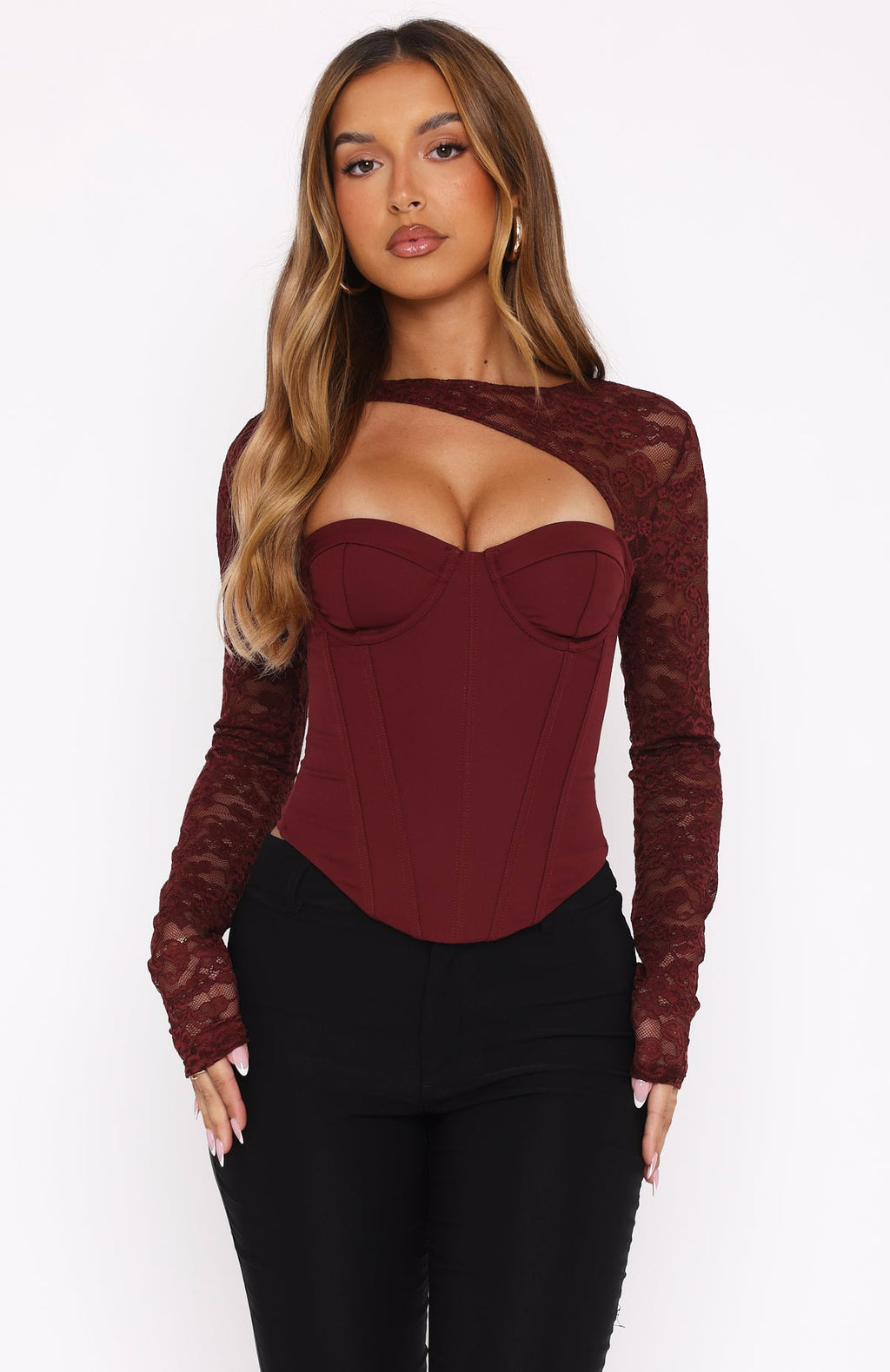 Trending Boys Cry Long Sleeve Bustier Wine