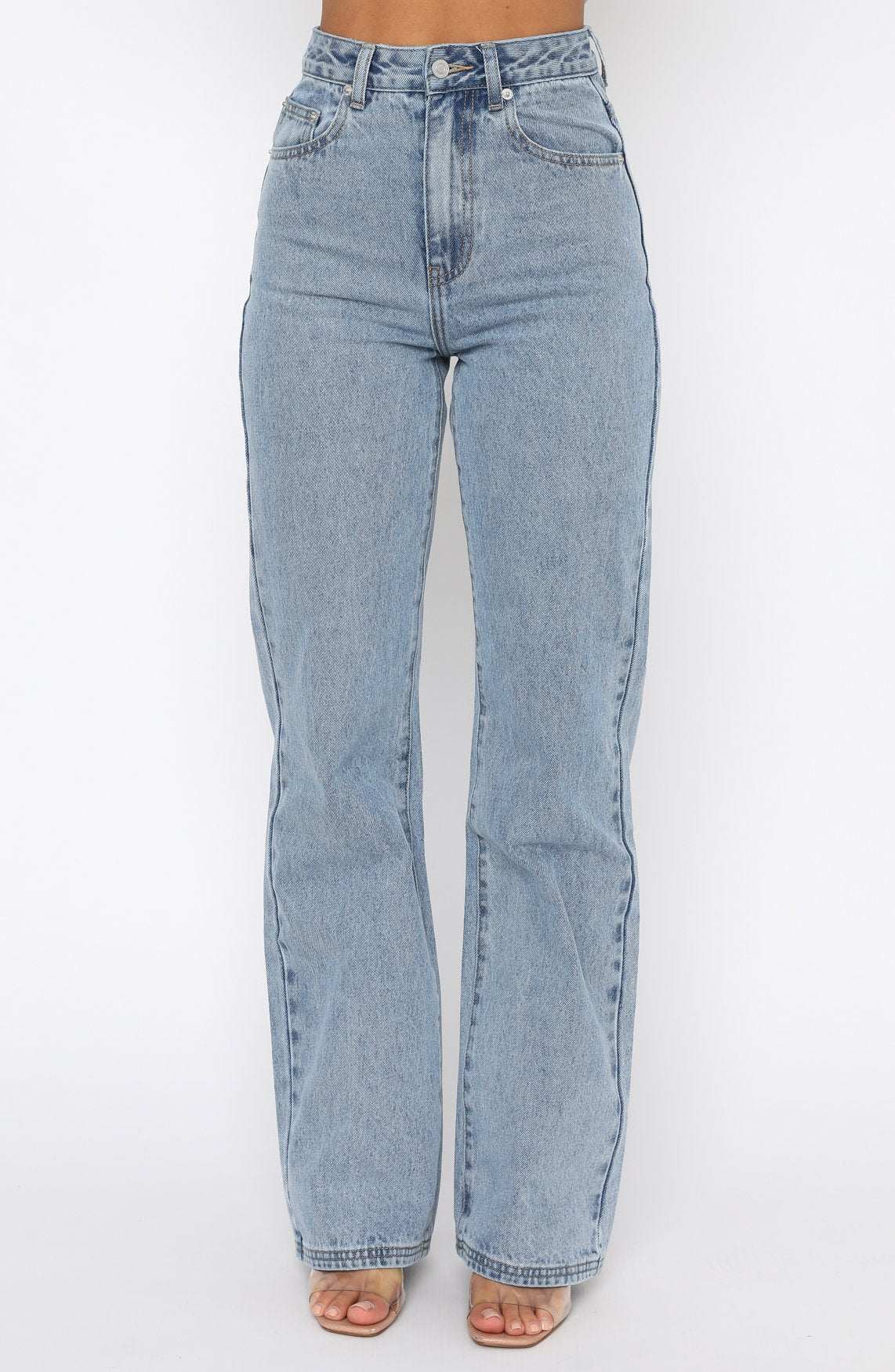 Trending Long Way To Go High Rise Straight Leg Jeans Washed Blue