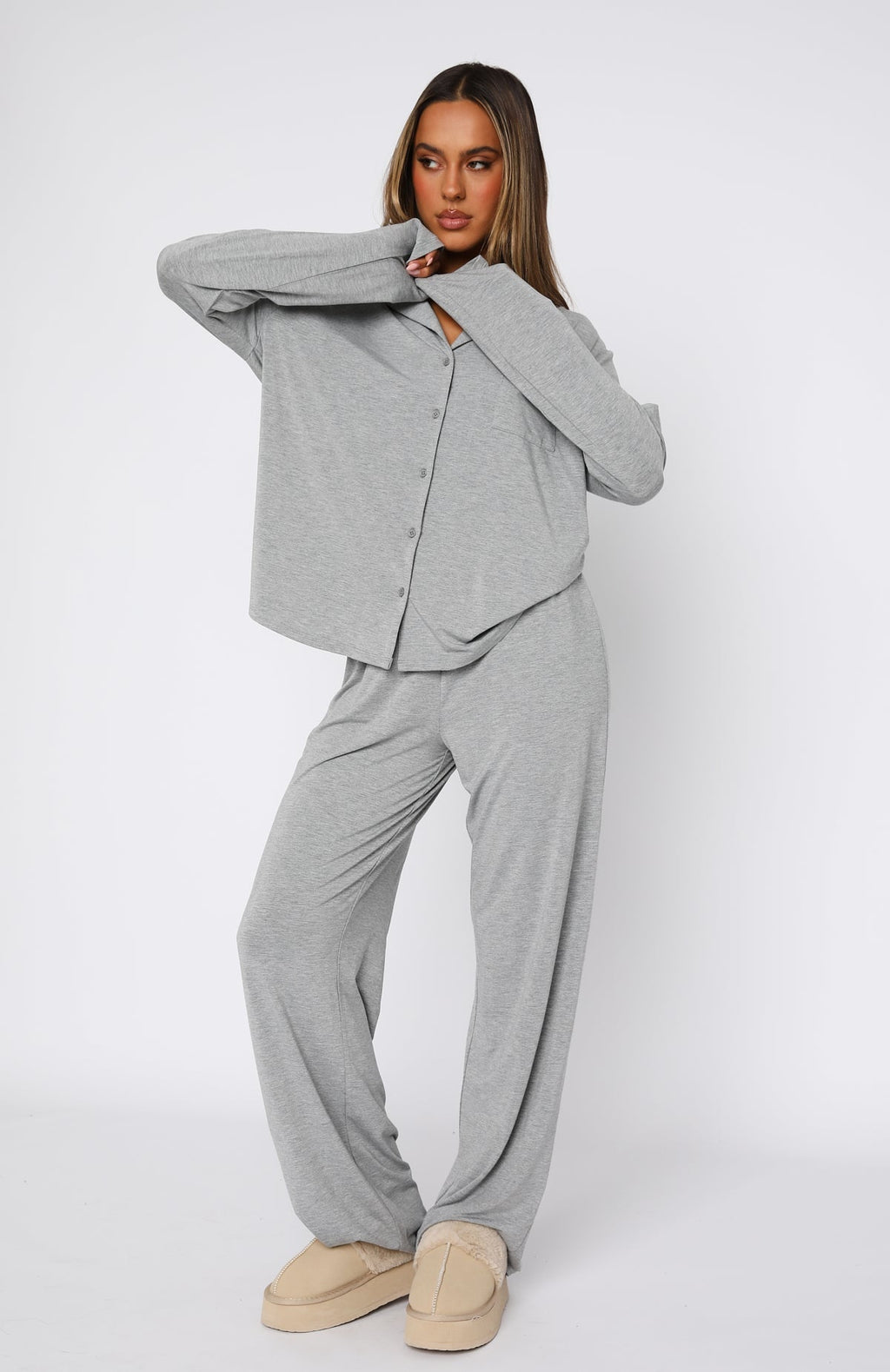 Trending Pillow Talk Long Sleeve Pyjama Set Grey Marle