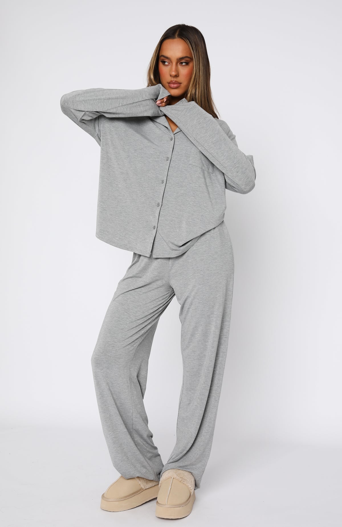 Trending Pillow Talk Long Sleeve Pyjama Set Grey Marle