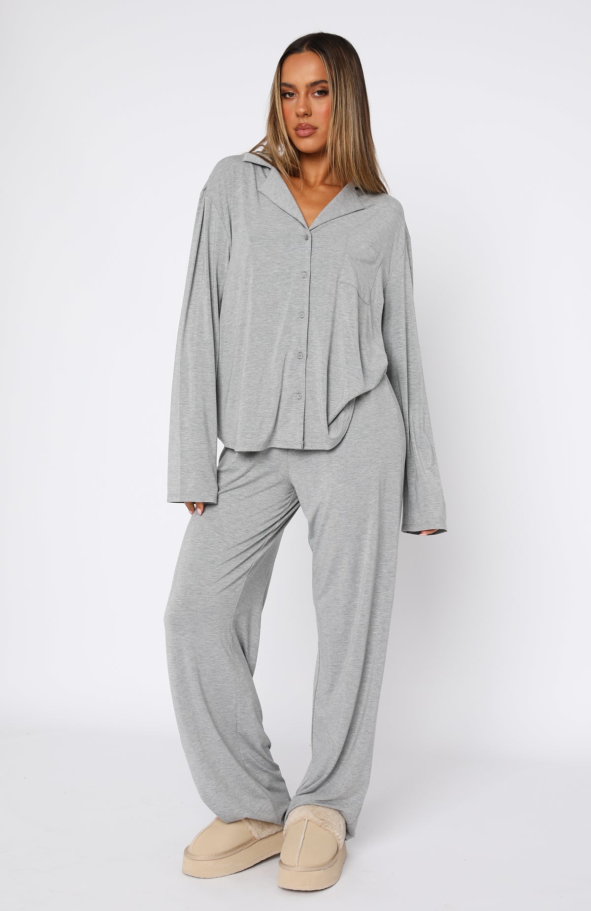 Trending Pillow Talk Long Sleeve Pyjama Set Grey Marle