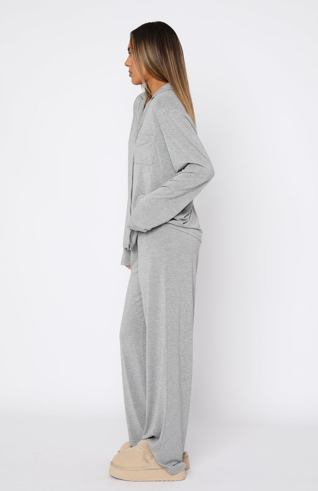 Trending Pillow Talk Long Sleeve Pyjama Set Grey Marle