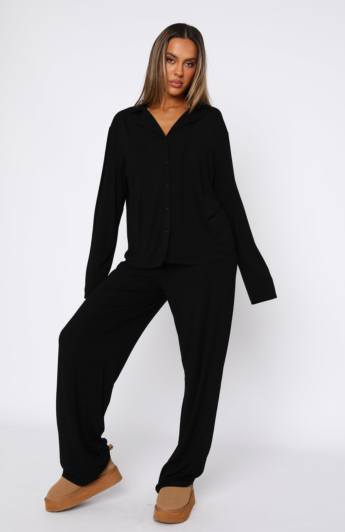 Trending Pillow Talk Long Sleeve Pyjama Set Black