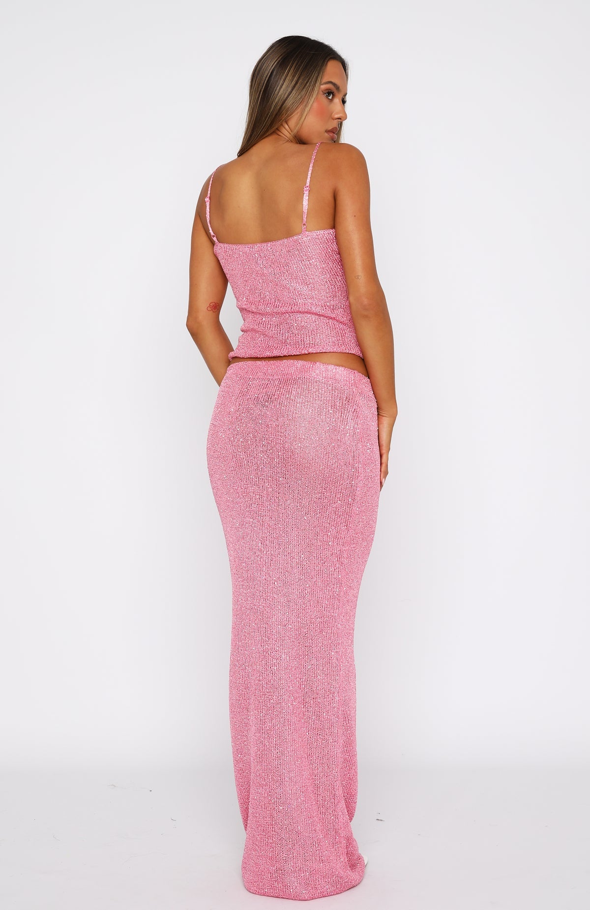 Trending Star Shining Sequin Knit Maxi Skirt Bubblegum