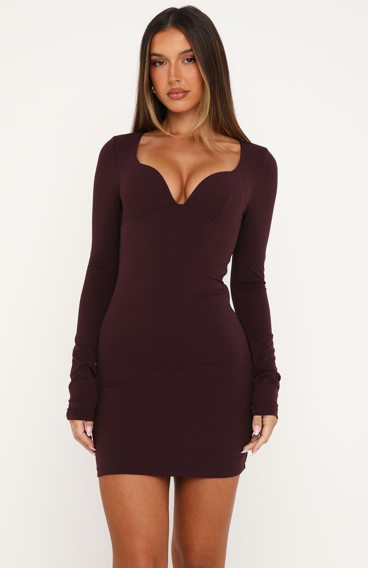 Trending Become Better Long Sleeve Mini Dress Dark Cherry