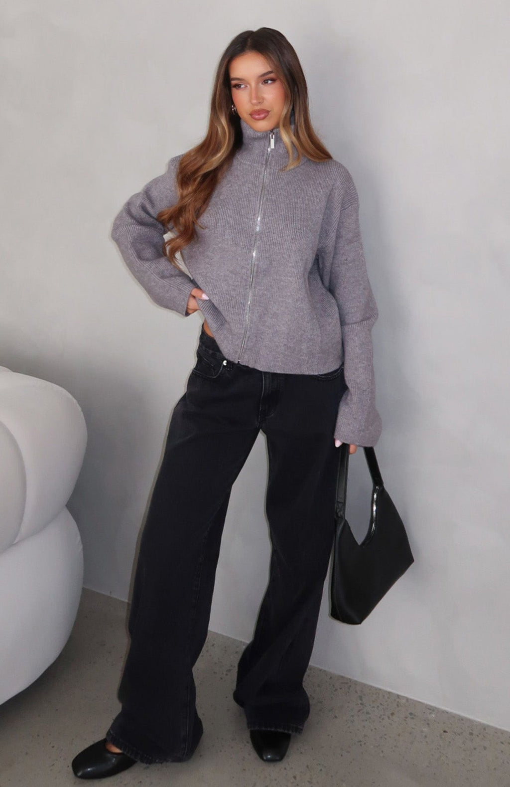 Trending Violetta Zip Knit Cardigan Smokey Grey