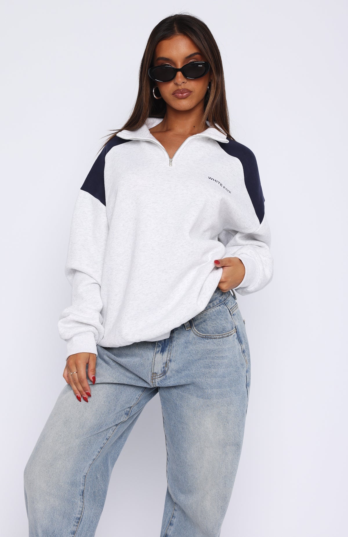 Trending Its A Bad Idea Zip Front Sweater Grey