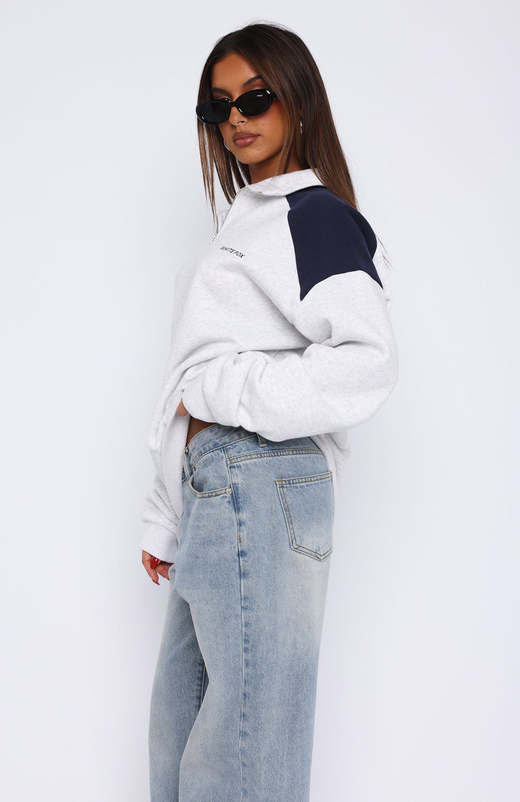 Trending Its A Bad Idea Zip Front Sweater Grey