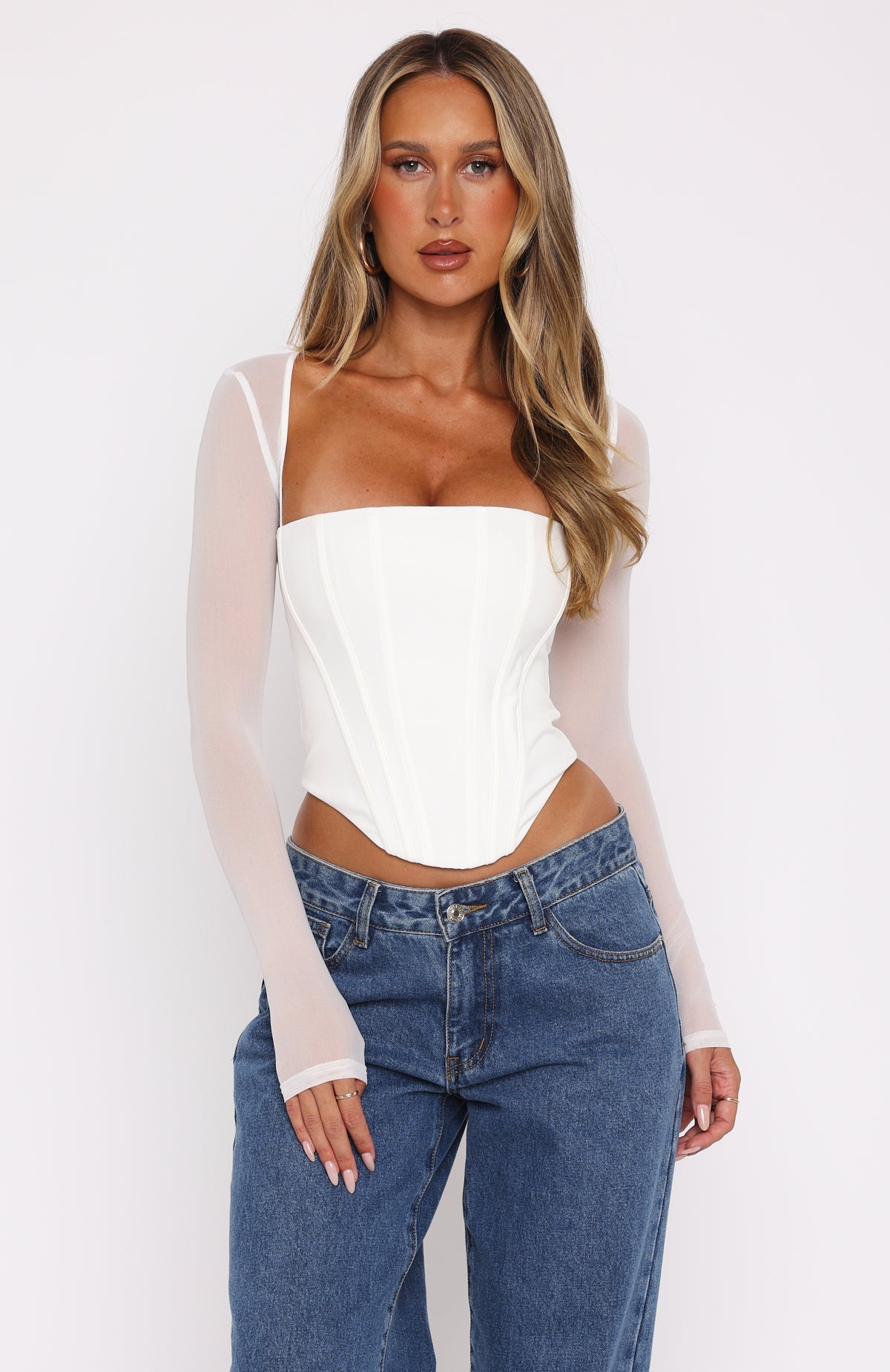 Trending Notice Me Long Sleeve Bustier White