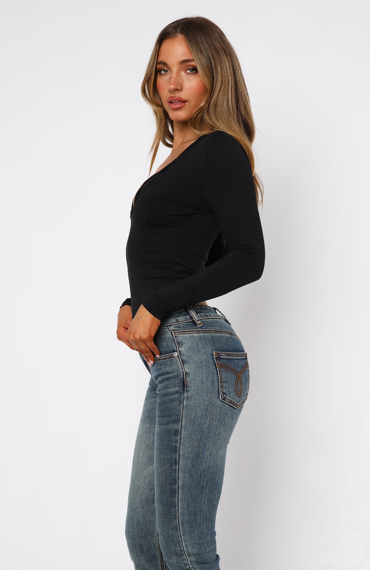 Trending Knew That All Along Lace Trim Long Sleeve Top Black