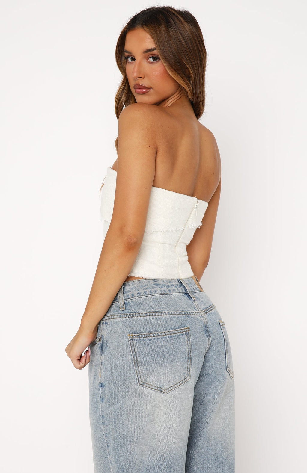 Trending On The Outside Strapless Bustier Off White