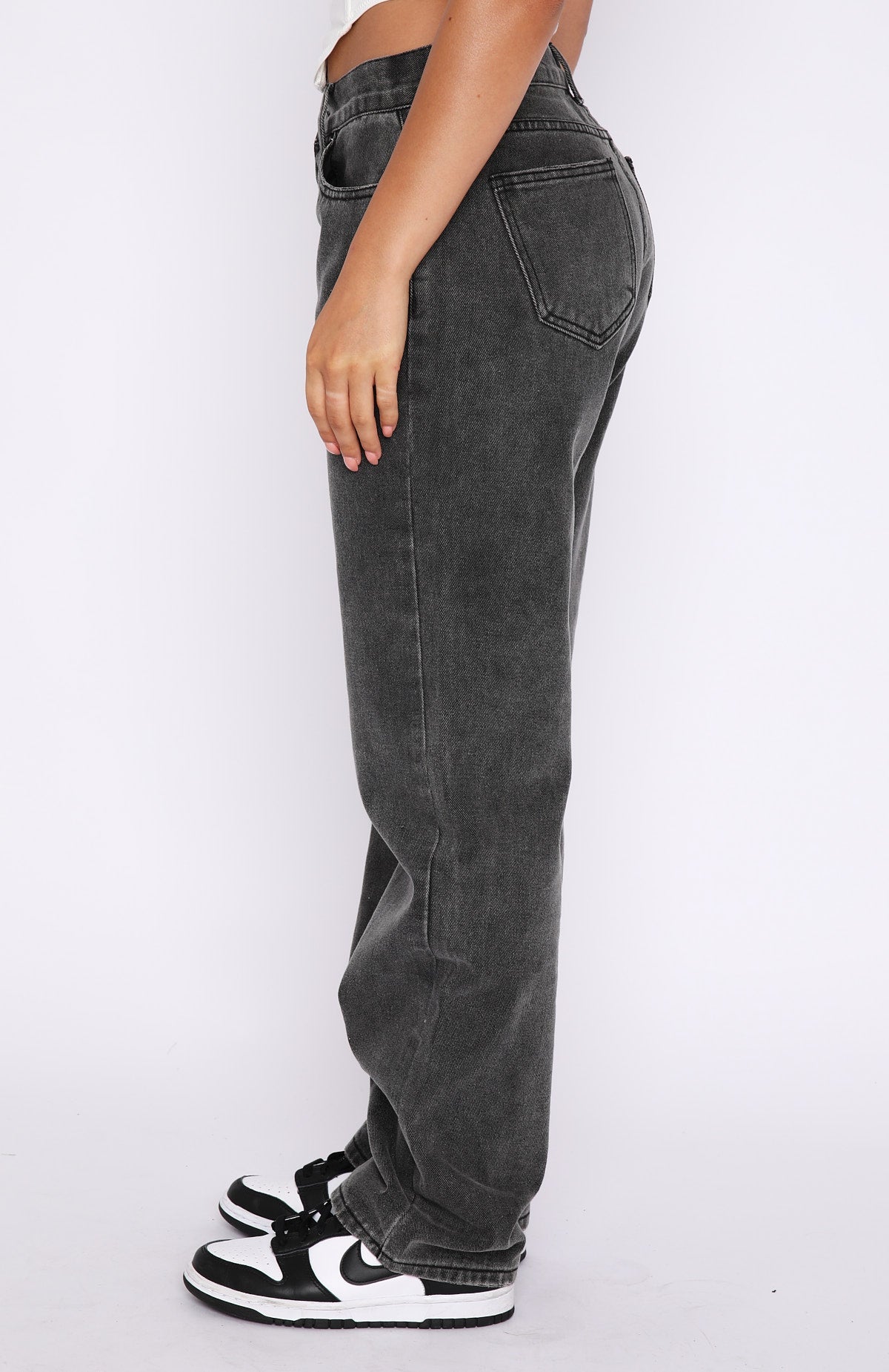 Trending Fashion Society Mid Rise Straight Leg Jeans Acid Black