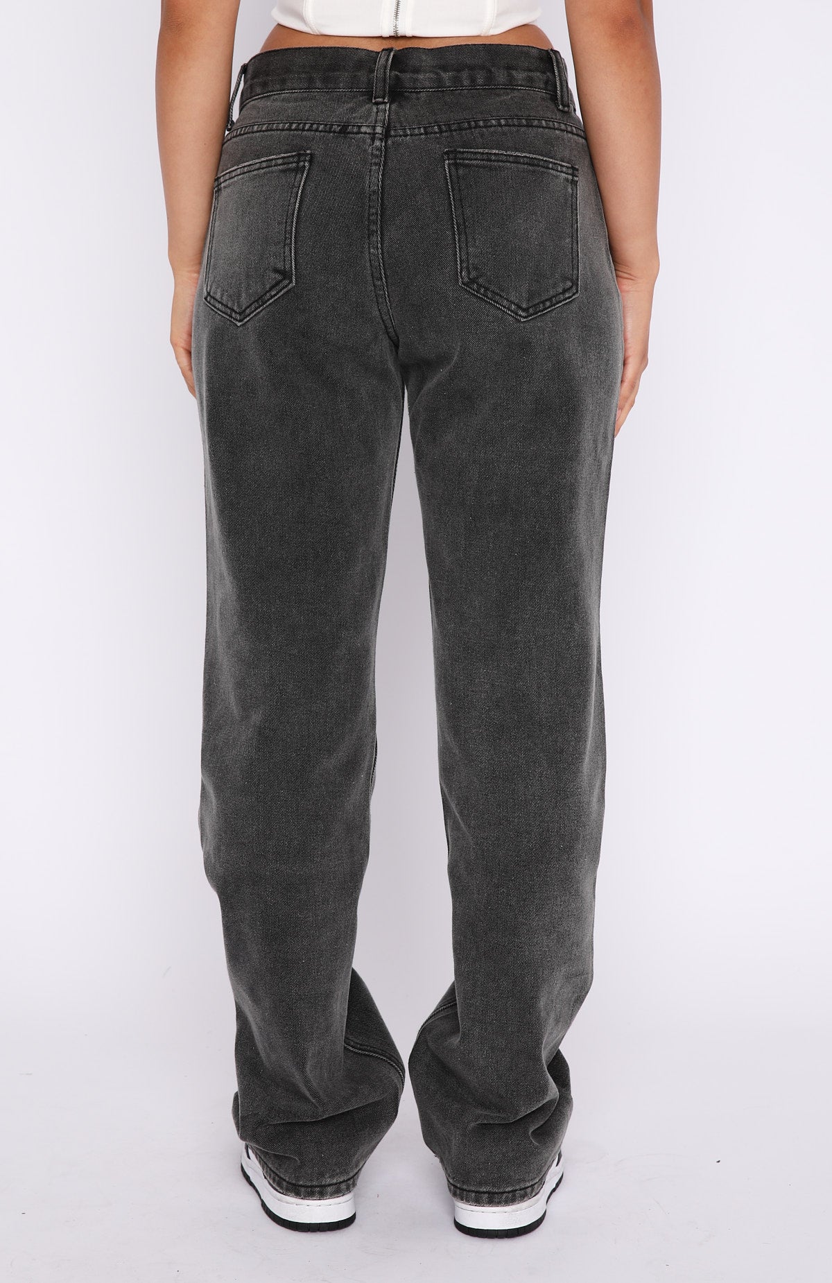Trending Fashion Society Mid Rise Straight Leg Jeans Acid Black