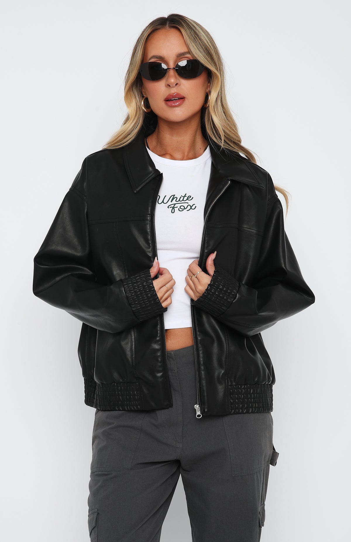 Trending Make Things Right PU Bomber Jacket Black
