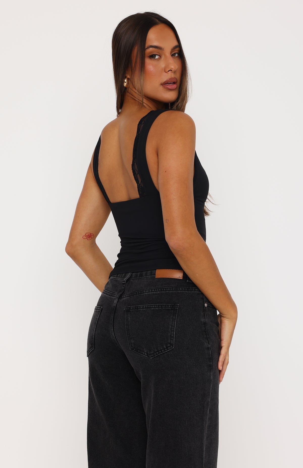 Trending Key To My Heart Lace Trim Top Black
