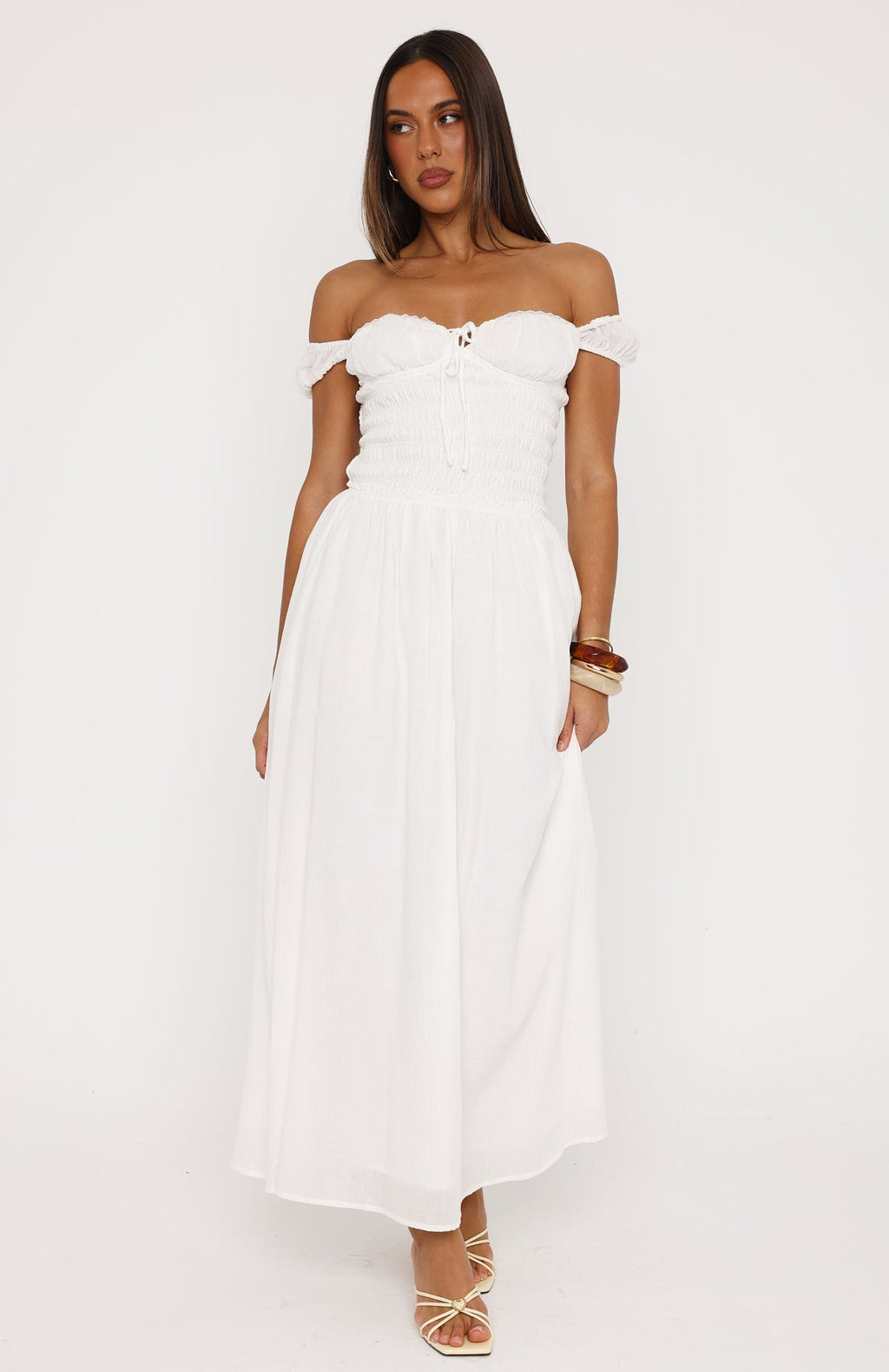 Trending High Views Off Shoulder Maxi Dress White