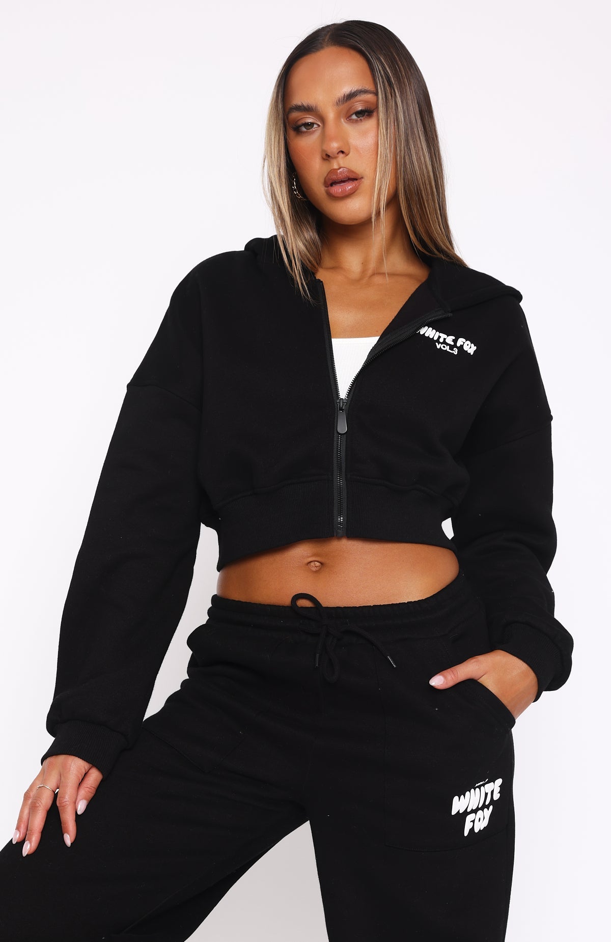 Trending Offstage Cropped Zip Hoodie Monochrome