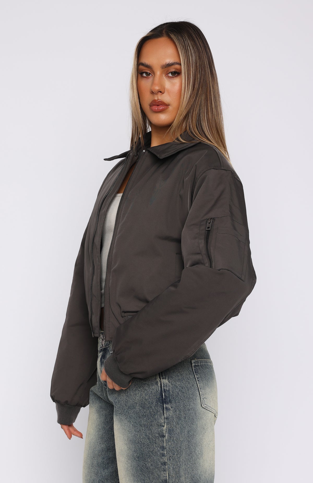 Trending Something Forgotten Bomber Jacket Slate