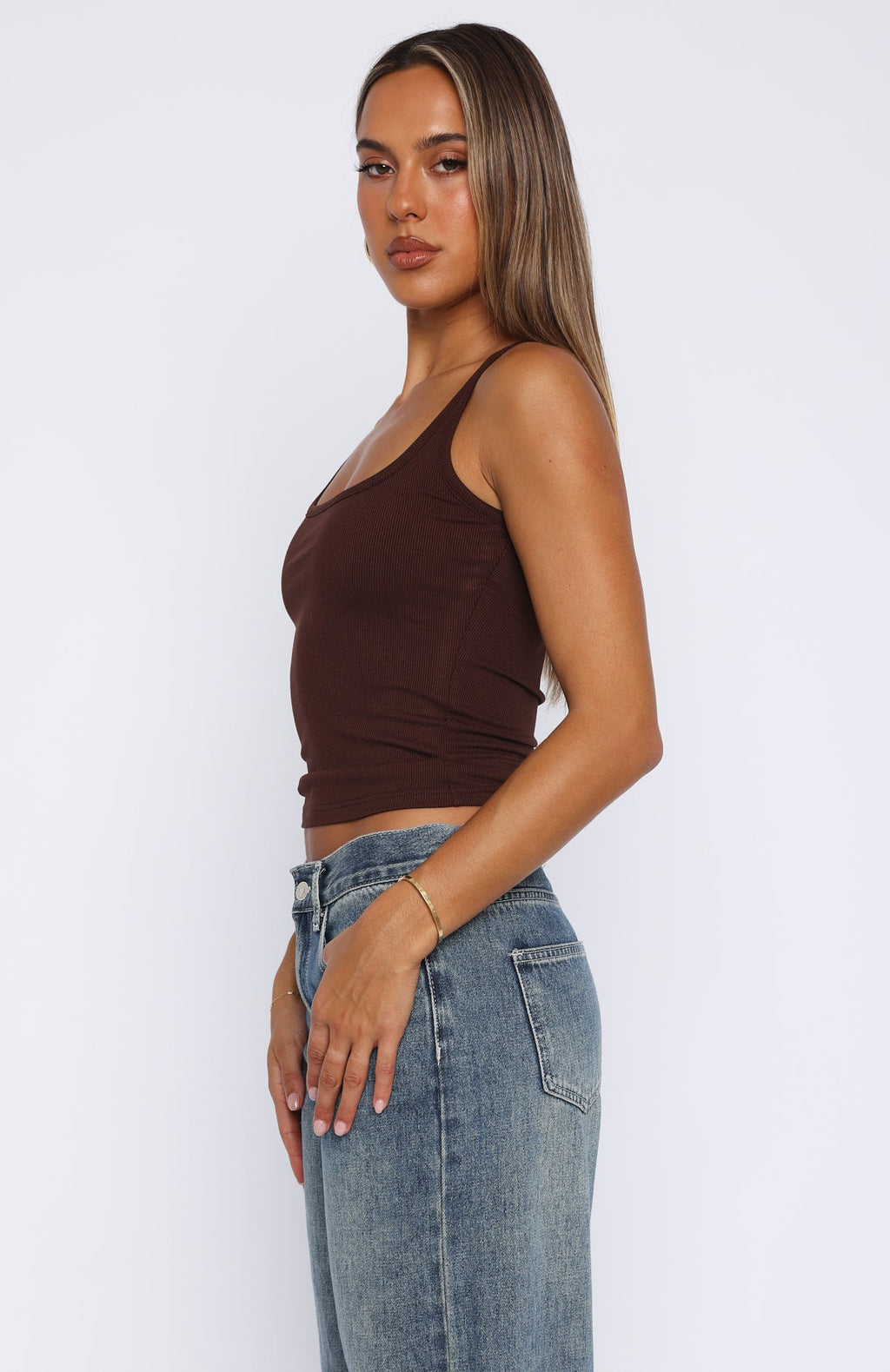 Trending Filled With Life Ribbed Tank Chocolate
