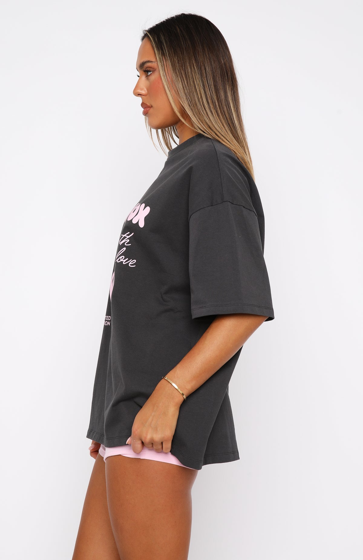 Trending With Love In The Moment Oversized Tee Charcoal