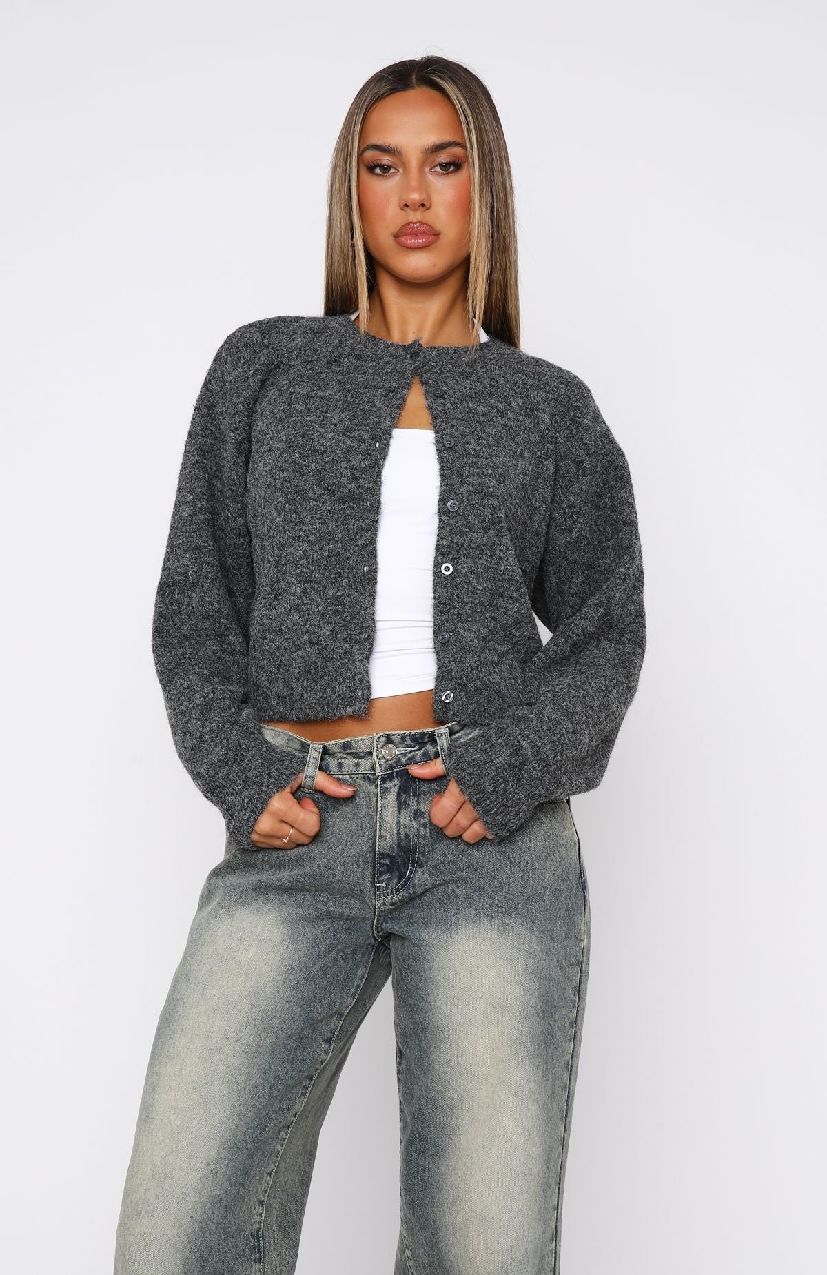 Trending Warm Whispers Knit Cardigan Charcoal