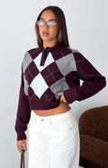 Trending Cinzia Argyle Knit Sweater Mulled Merlot