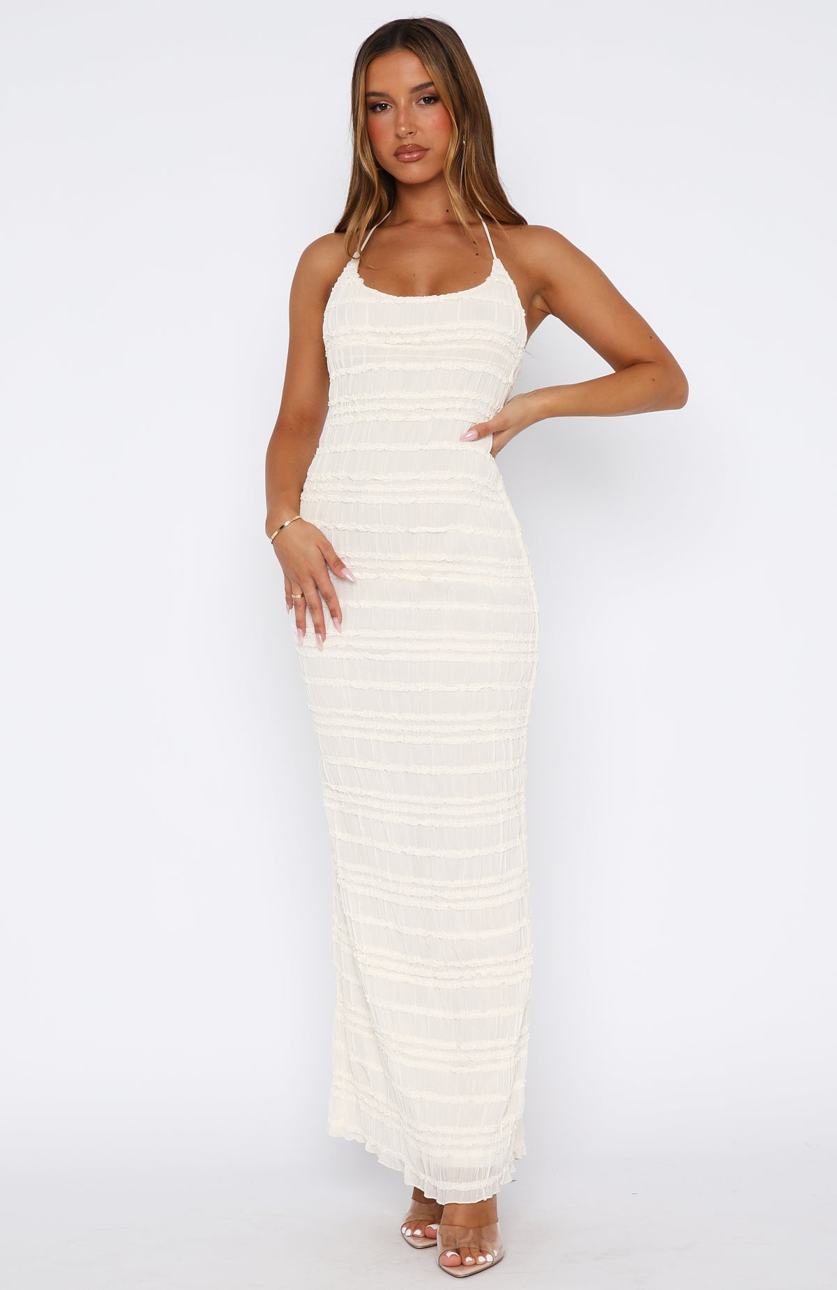 Trending Never Say Goodbye Halter Maxi Dress Cream
