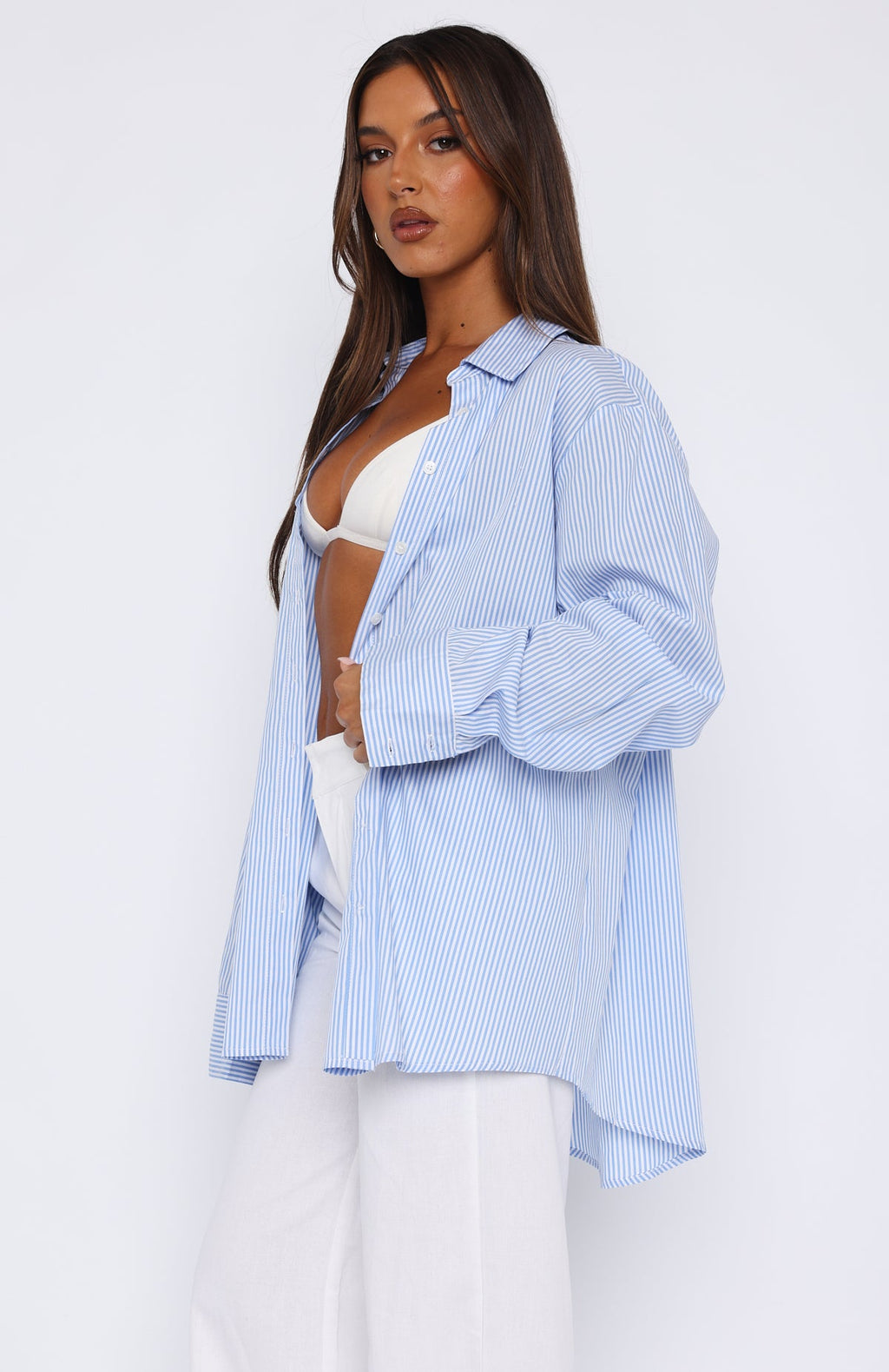 Trending Always About Us Striped Button Up Shirt Light Blue