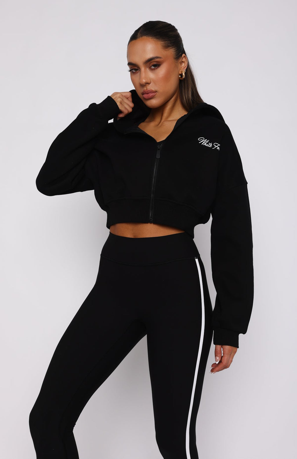 Trending Stepping Out Cropped Hoodie Black