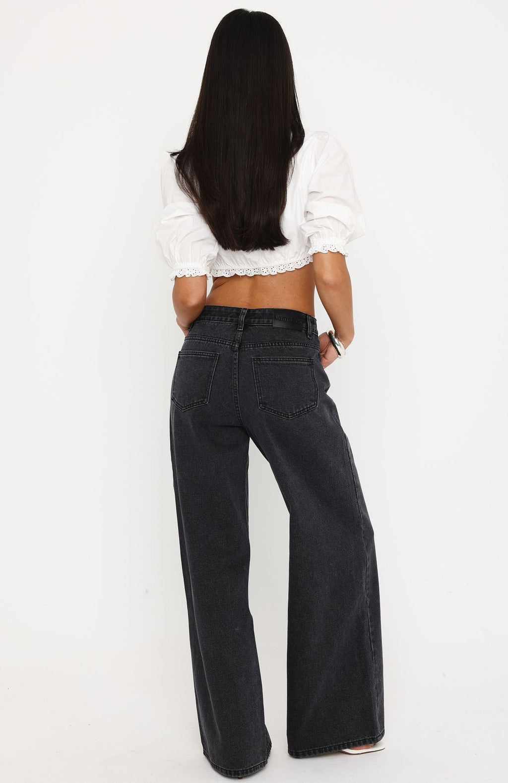 Trending Just My Type Mid Rise Wide Leg Jeans Black Acid Wash