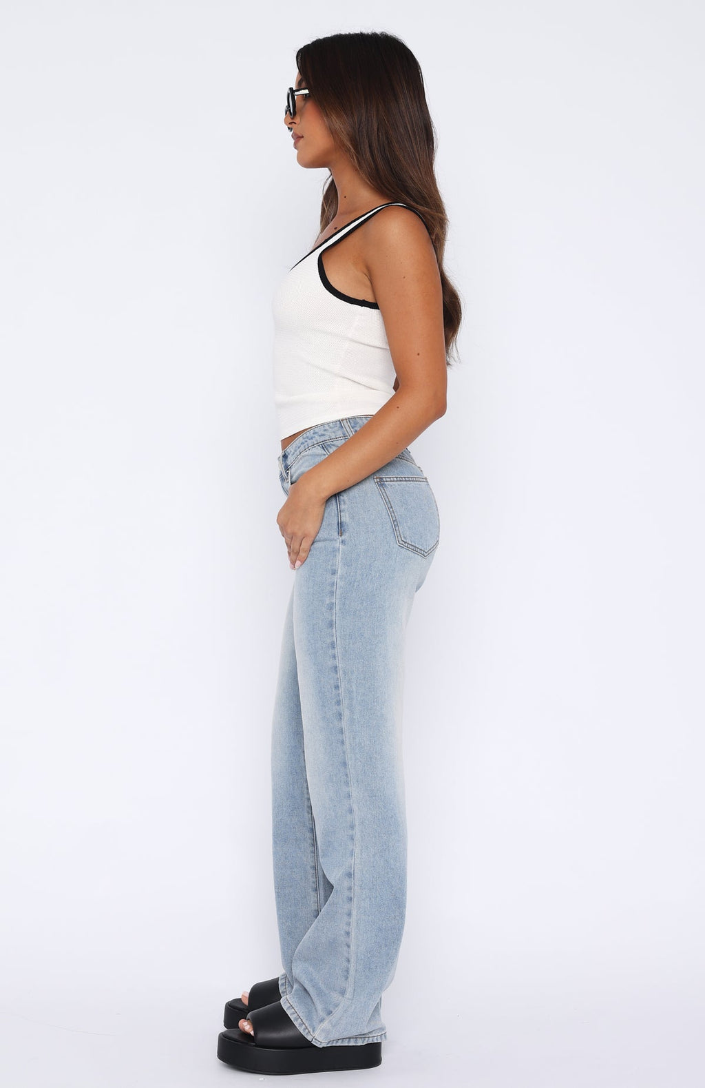 Trending Desire Mid Rise Straight Leg Jeans Light Blue Wash