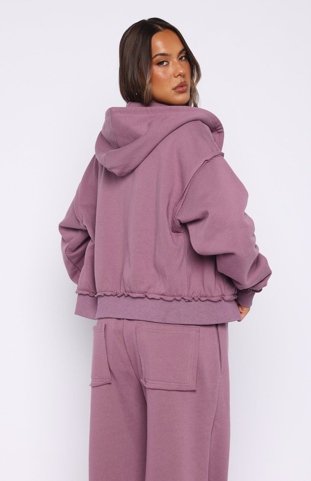 Trending On My Own Terms Boxy Zip Front Hoodie Dusty Plum