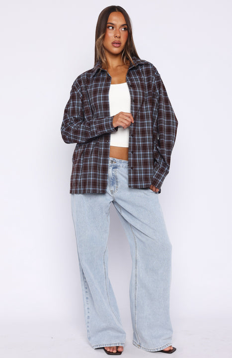 Trending Might Be Time Button Up Shirt BlueChocolate