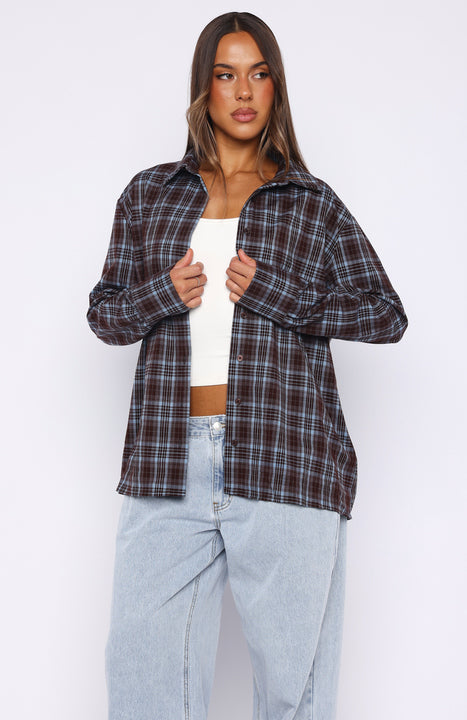 Trending Might Be Time Button Up Shirt BlueChocolate