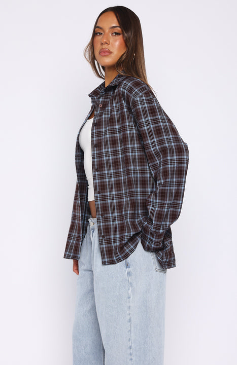 Trending Might Be Time Button Up Shirt BlueChocolate