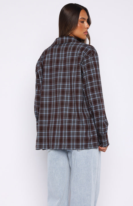 Trending Might Be Time Button Up Shirt BlueChocolate