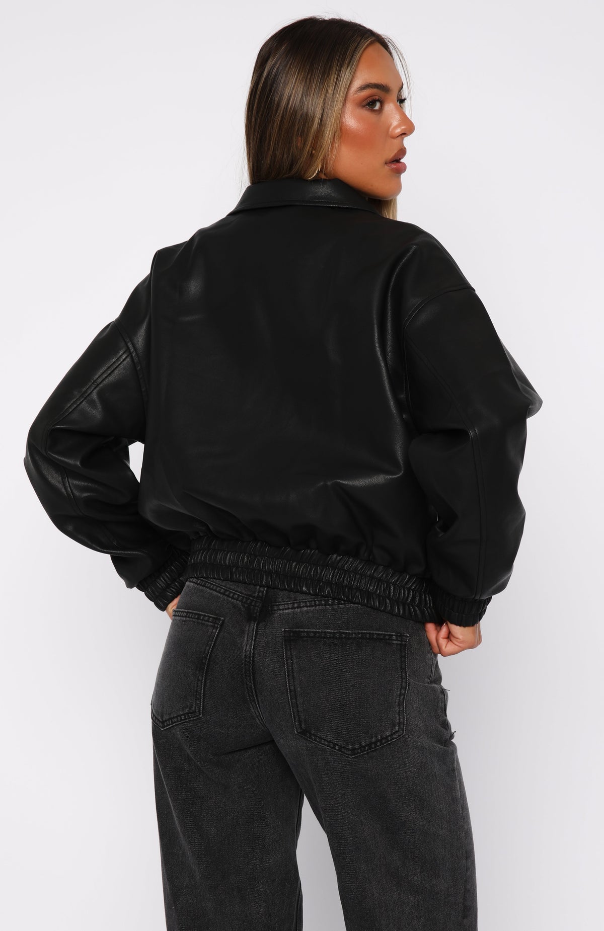 Trending Might Cause Trouble PU Bomber Jacket Black