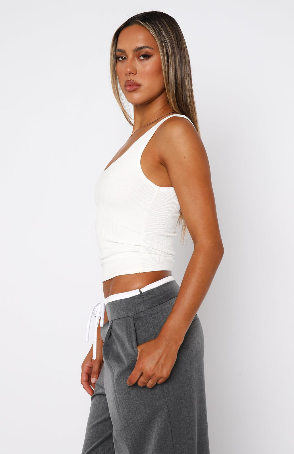 Trending Let Me Adore You Ribbed Tank Top White
