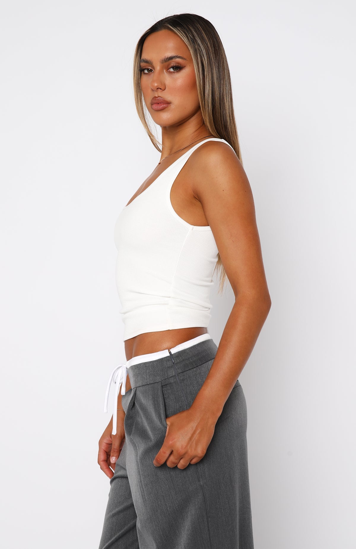 Trending Let Me Adore You Ribbed Tank Top White