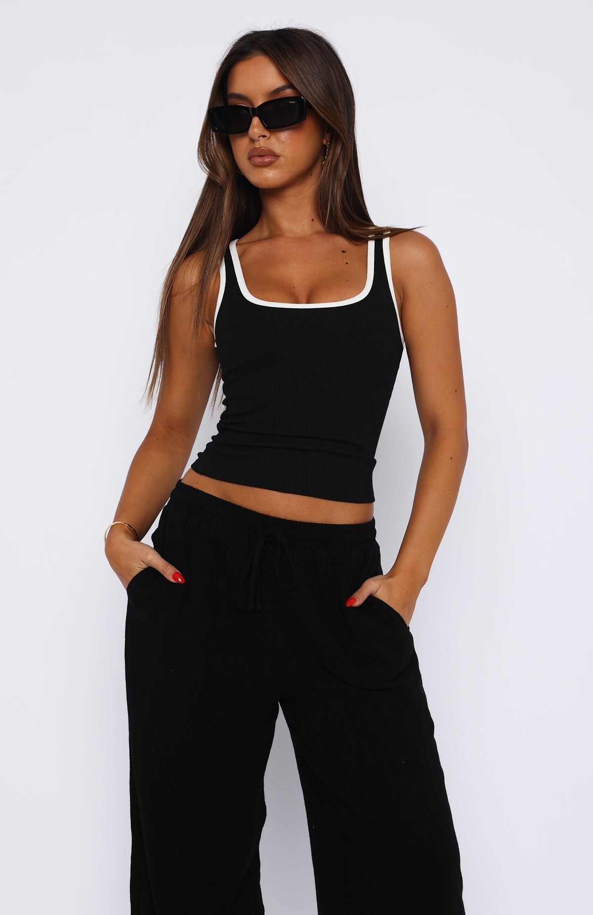 Trending Let Me Adore You Ribbed Tank Top BlackWhite
